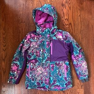 The North Face Teal & Purple Splash Print Hooded Kids Jacket